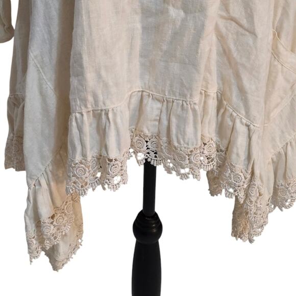 Heart's Desire by Mary‎ Grace White Raw Linen and Lace Boho Tunic Size Medium - Picture 6 of 8